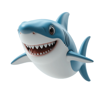 A Happy Cartoon Shark Smiles Widely Isolated on Transparent Bakcground png