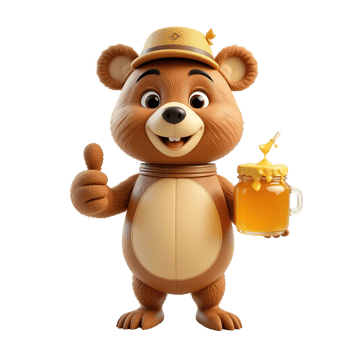 Happy Bear in Hat Holding Honey Jar Gives Thumbs Up png