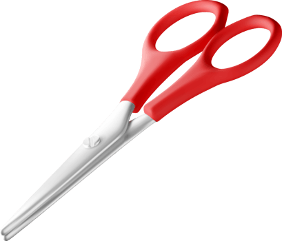 3D scissors with red plastic handles icon png