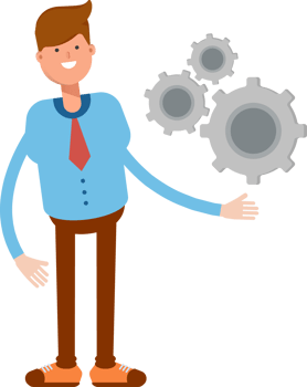 Businessman Character Holding Gears Illustration png
