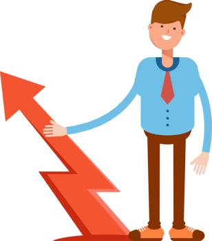 Businessman Character and Arrow Chart Illustration png