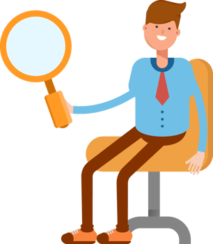 Businessman Character Sitting and Holding Magnifier Illustration png