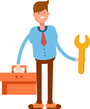 Businessman Character Holding Toolbox and Wrench Illustration png