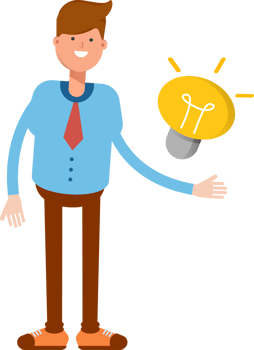 Businessman Character and Light Bulb Illustration png
