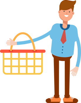 Businessman Character Holding Shopping Basket Illustration png
