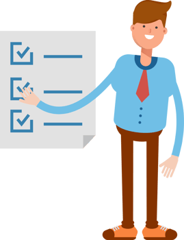 Blue Shirt Businessman Character and Check List Document png