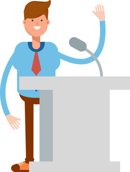 Businessman Character Speaking on Podium Illustration png
