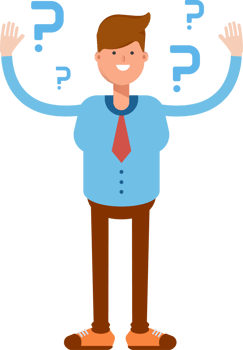 Blue Shirt Businessman Character and Question Marks png