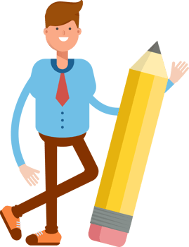 Blue Shirt Businessman Character and Pencil png