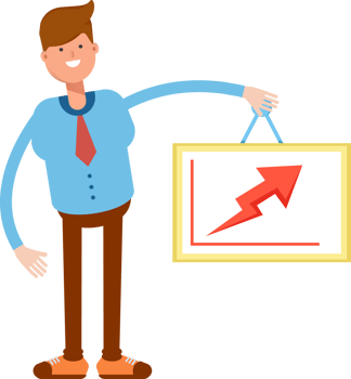Businessman Character Holding Arrow Chart Illustration png