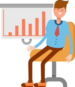 Blue Shirt Businessman Character Presenting Bar Chart png