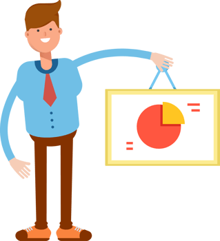 Blue Shirt Businessman Character Holding Pie Chart Signage png