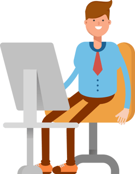 Businessman Character Working on Desktop Illustration png