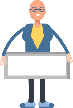 Blue Suit Bald Man Character and Blank Signage png