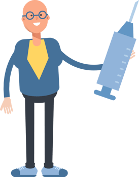 Bald Man Character Holding Medical Syringe png