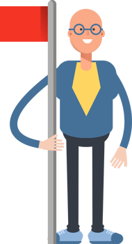 Blue Suit Bald Man Character Holding Flag Pole png