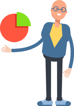 Blue Suit Bald Man Character Holding Pie Chart png