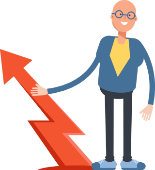 Blue Suit Bald Man Character and Arrow Chart png