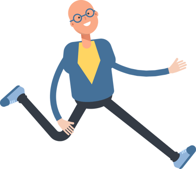 Blue Suit Bald Man Character Running Illustration png