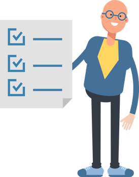 Bald Man Character and Check List Document Illustration png
