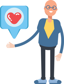 Blue Suit Bald Man Character and Heart Message png