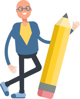 Blue Suit Bald Man Character and Pencil png