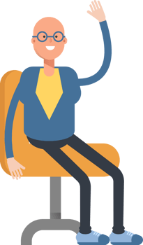 Blue Suit Bald Man Character Sitting on Chair png