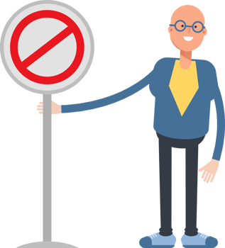 Blue Suit Bald Man Character and Prohibition Signage png