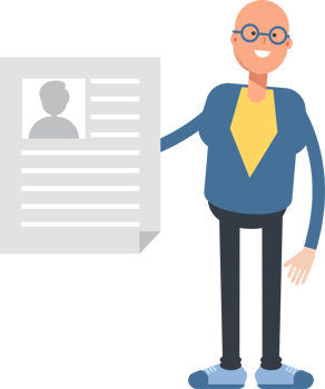Blue Suit Bald Man Character Holding Job Application Document png
