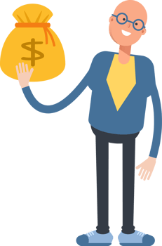 Blue Suit Bald Man Character Holding Dollar Sack png
