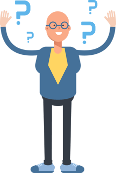 Blue Suit Bald Man Character and Question Marks png
