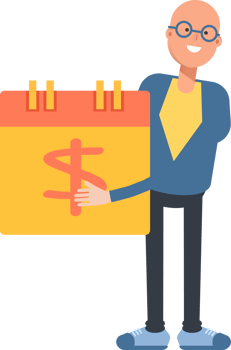 Blue Suit Bald Man Character and Payment Date Calendar png