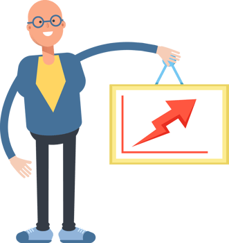 Blue Suit Bald Man Character Holding Arrow Chart png