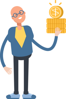 Blue Suit Bald Man Character Holding Dollar Coins png