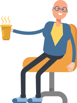Blue Suit Bald Man Character Drinking Coffee png