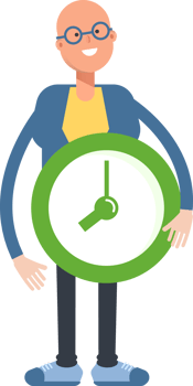 Blue Suit Bald Man Character Holding Clock png