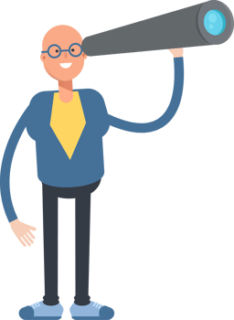 Blue Suit Bald Man Character Using Binoculars png