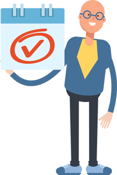 Blue Suit Bald Man Character and Check Mark Sign png