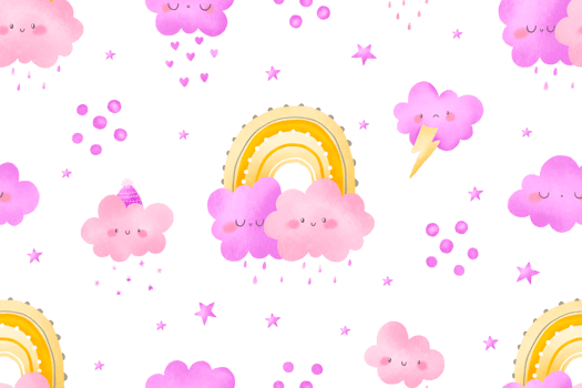 Girly pink seamless pattern with clouds. Dream background for baby girl. Hand drawn pattern png