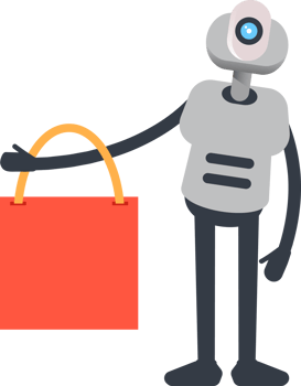 White Humanoid Robot Character Holding Shopping Bag png
