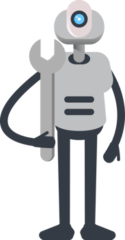 White Humanoid Robot Character Holding Wrench png