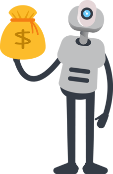 White Humanoid Robot Character Holding Dollar Sack png