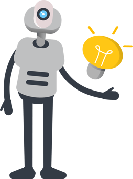 White Humanoid Robot Character and Light Bulb png
