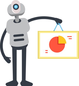 White Humanoid Robot Character Holding Pie Chart Signage png
