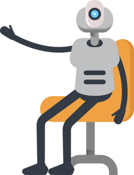White Humanoid Robot Character Sitting on Office Chair png