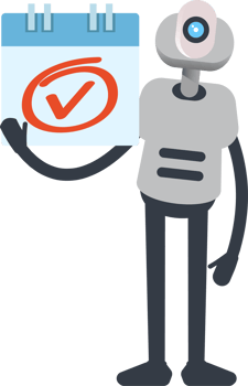 White Humanoid Robot Character and Check Mark Sign png