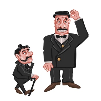 Colorful Old-fashioned man in hat saying hello, cartoon style vector