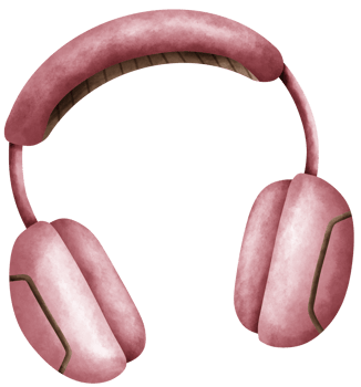 A isolated cute watercolor pink headphone in transparent background png