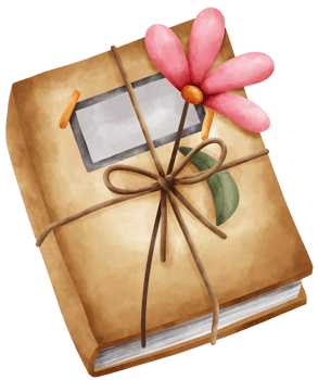 Isolated cute waterolor style diary with pink flower tie a robe in transparent background png