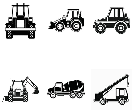 Construction Vehicles and Heavy Machinery Icons Set vector